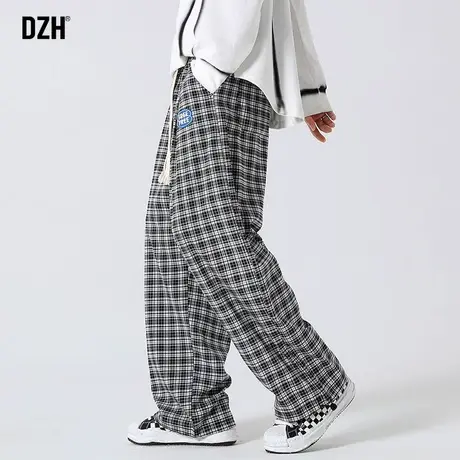 男生格子裤男春夏新款港风ins潮牌易搭抽绳束脚裤潮流百搭休闲裤商品大图