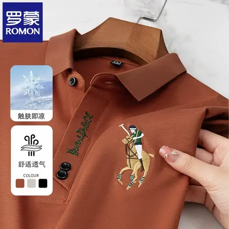 罗蒙高端刺绣男士POLO衫短袖t恤夏季薄款中年商务休闲翻领半袖N2Z商品大图