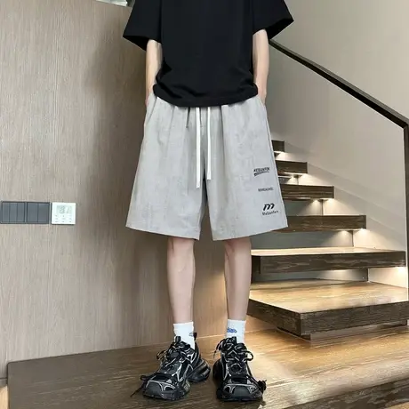 休闲短裤男夏季2025新款美式直筒裤运动裤ins潮牌冰丝透气五分裤图片