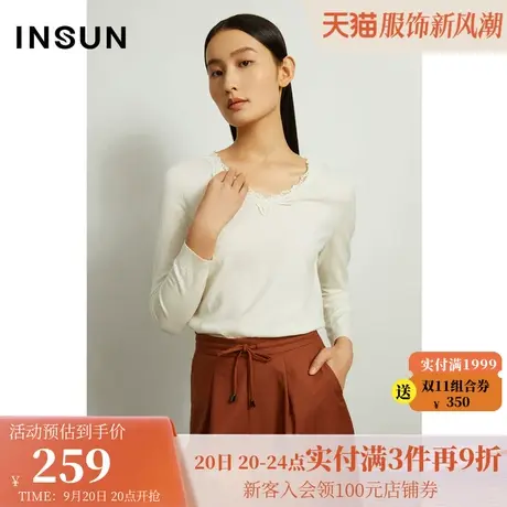 恩裳秋流行优雅蕾丝领边时尚休闲通勤经典纯色毛针织衫女商品大图