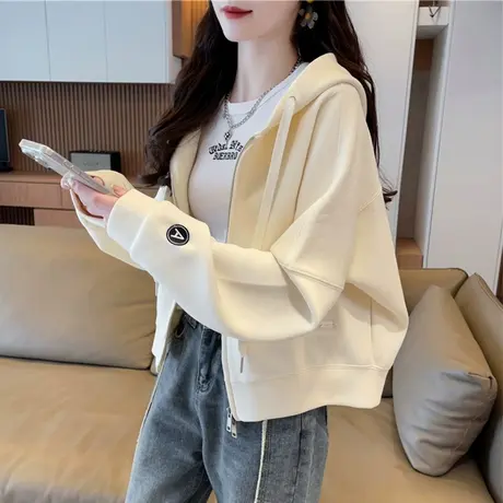 早秋短款外套女2025新款春秋韩版宽松薄款百搭休闲小个子开衫卫衣图片