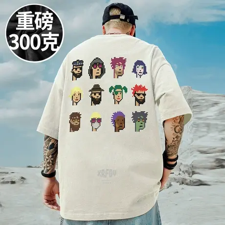 2025美式复古重磅潮牌短袖T恤大码男装加肥加大胖子宽松情侣半袖商品大图