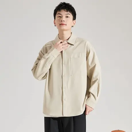 唐狮长袖衬衫男春秋新款男休闲舒适百搭潮流简约感长袖衬衫潮图片