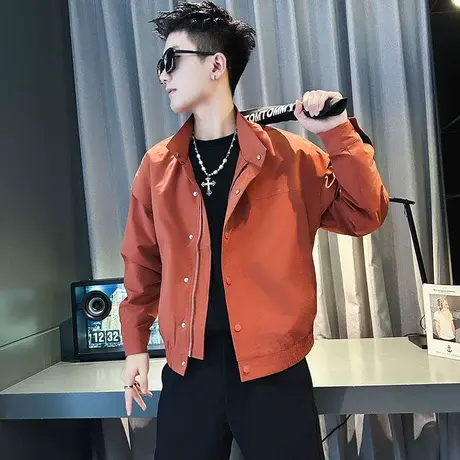 工装外套男秋季潮牌爆款个性纯色个性痞帅立领潮男短款机车服夹克商品大图