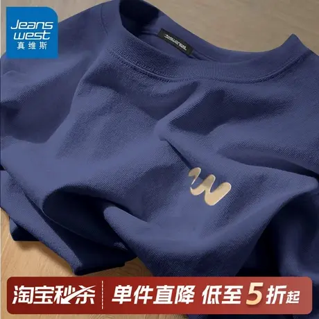 GV真维斯美式纯棉短袖男夏季重磅圆领百搭t恤男士藏青色半袖上衣A商品大图