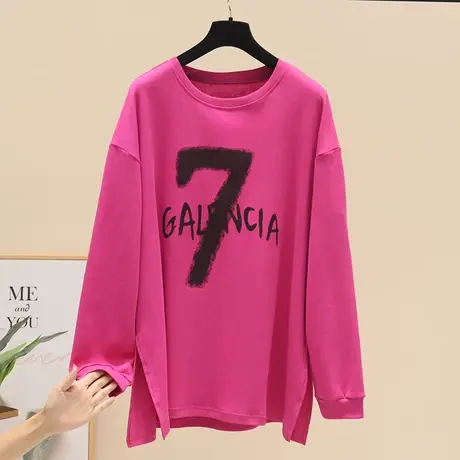 欧货中长款长袖卫衣女2023秋季新款宽松印花T恤圆领慵懒风上衣潮商品大图