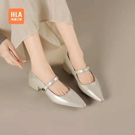 HLA/海澜之家鞋子女2025新款爆款夏尖头浅口单鞋女粗跟玛丽珍女鞋商品大图