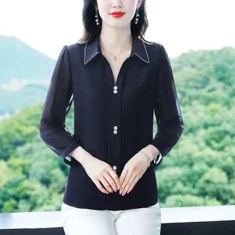 九分袖雪纺衬衫女2023秋装新款高端气质减龄妈妈上衣洋气显瘦小衫图片