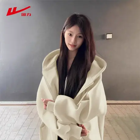 ZH回力杏色卫衣女款2025新款美式复古高街开衫oversize连帽外套商品大图
