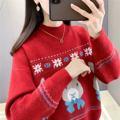 本命年红色毛衣女内搭2023兔年新款宽松外穿洋气打底衫女秋冬百搭商品大图