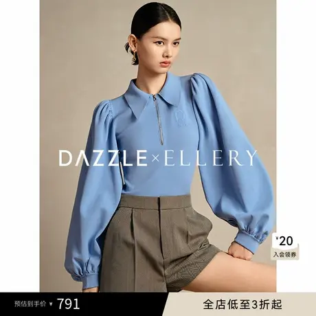 【DAZZLE×ELLERY】地素奥莱蓝色长袖春秋灯笼袖针织毛衫女商品大图