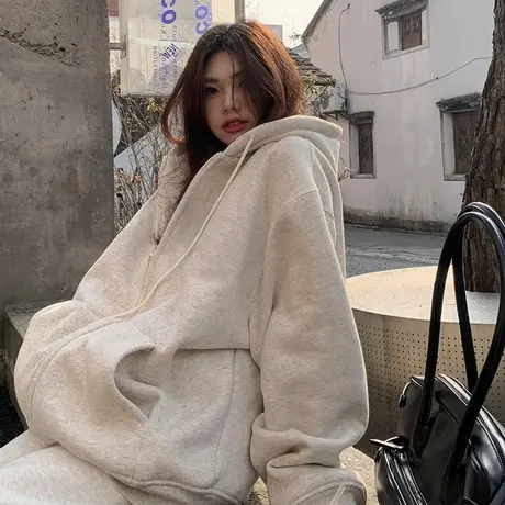 KV真维斯复合羊羔绒开衫女2025新款秋冬季保暖外套高级感拉链卫衣商品大图