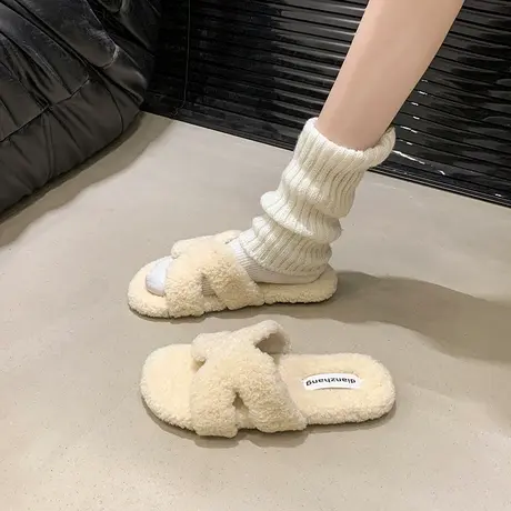 毛茸茸气质拖鞋女2025秋季新款外穿平底懒人鞋子时尚百搭爆款女鞋商品大图