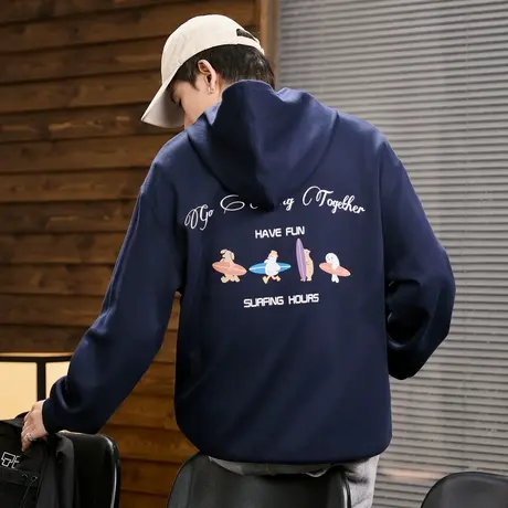 唐狮卫衣男士春秋新款连帽后背动物印花宽松帽衫外套潮牌上衣商品大图