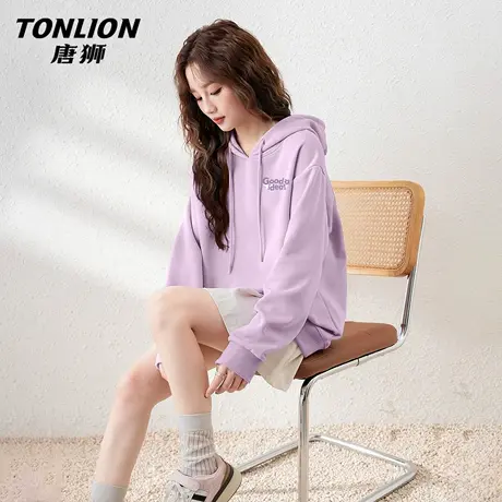 唐狮官方休闲连帽卫衣女2026新款春秋款小个子宽松显瘦套头上衣VB图片