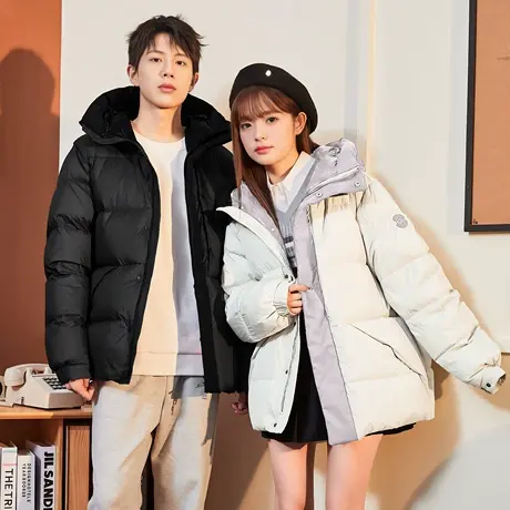 唐狮冬季新款情侣羽绒服撞色拼接连帽羽绒服韩系简约加厚外套TD商品大图