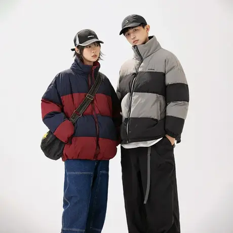 基础款条纹棉服女冬季加厚外套2023新款情侣装面包服宽松复古棉衣图片