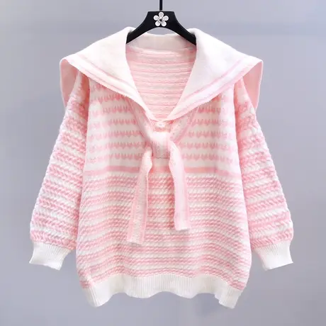 条纹海军领蝴蝶结毛衣女秋冬2023新款宽松学院风甜美减龄针织衫商品大图