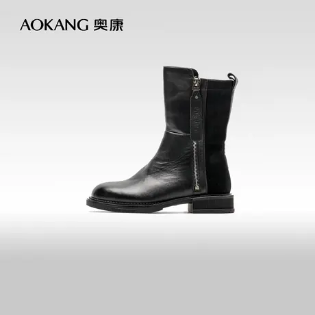 奥康女鞋冬季时尚潮流中筒女靴厚底百搭时装靴英伦风商品大图