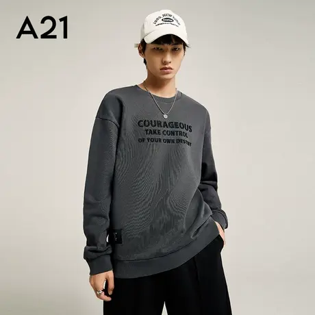 【会员】A21男装秋季长袖情侣装男款刺绣圆领卫衣上衣秋装外套男商品大图