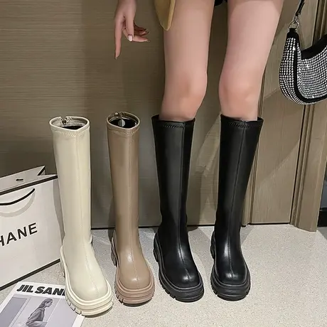 长筒靴女骑士靴2023新款弹力瘦瘦靴厚底高筒靴小个子不过膝长靴子商品大图