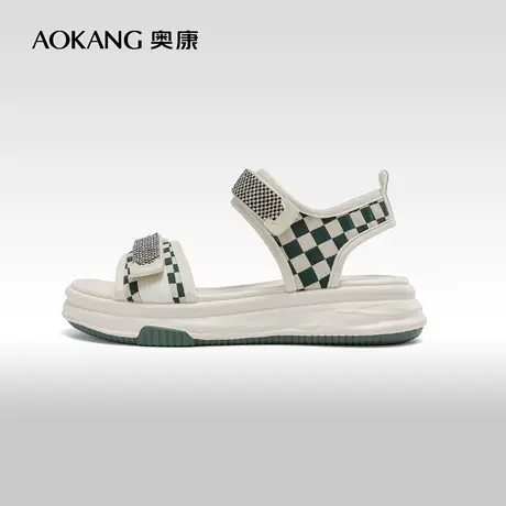 奥康女鞋 夏季气质优雅时尚休闲时装运动凉鞋魔术贴格子百搭街头商品大图