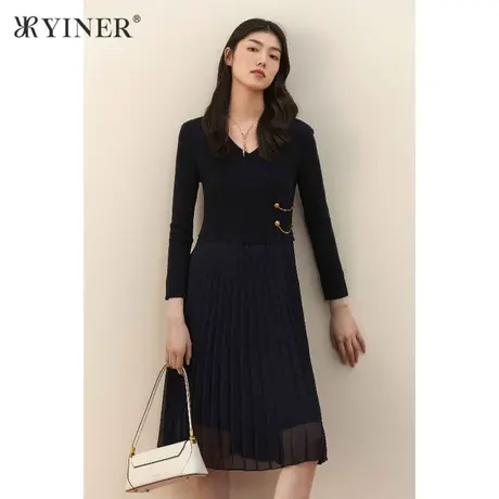 YINER音儿女装秋季拼接收腰显瘦连衣裙图片