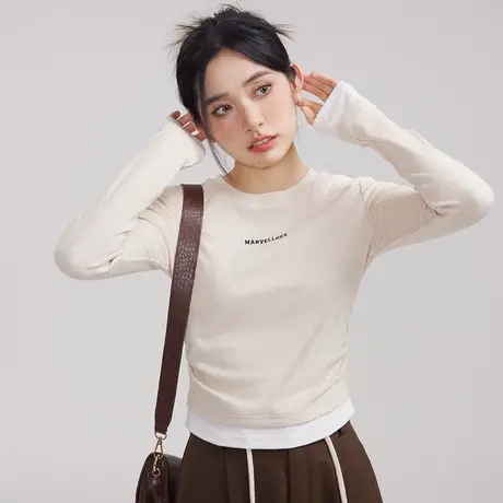 尔给设计感针织假两件内搭长袖上衣女秋冬2023新款时尚洋气打底衫商品大图