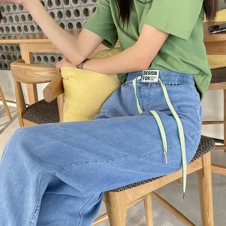 天丝阔腿牛仔裤女春夏季薄款高腰垂感直筒宽松休闲冰丝拖地女裤子商品大图