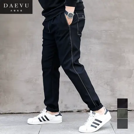 秋春新款明线条年青束脚大号弹力潮胖子加肥加大码男士休闲长裤商品大图