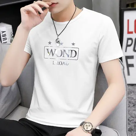 莫代尔短袖t恤男装夏季2025新款白色衣服圆领潮流潮牌半袖打底衫商品大图