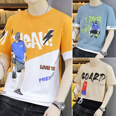 夏季潮牌t恤男士半袖韩版棉感宽松夏装体恤青少年潮流短袖衣服丅商品大图