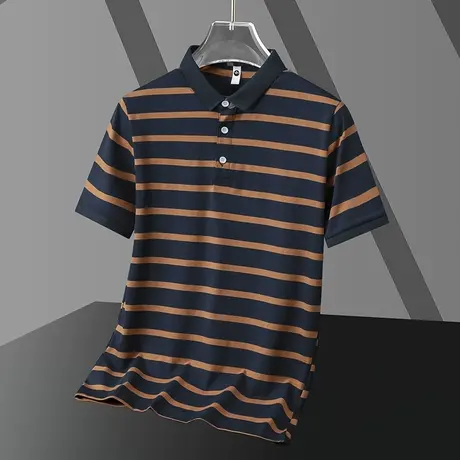 翻领条纹polo衫短袖t恤男装2024新款有领上衣服夏季冰丝凉感半袖商品大图