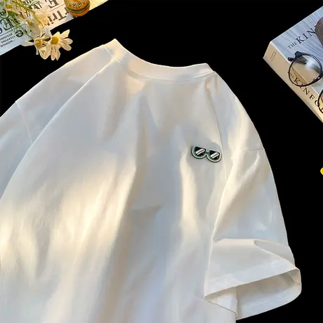 爆款推荐纯棉薄款透气魔术贴墨镜个性短袖T恤男2024夏季百搭体恤商品大图