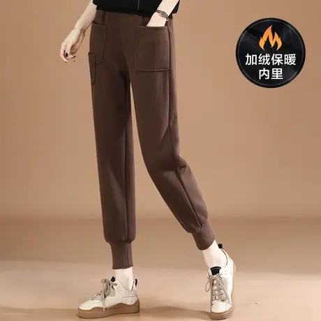 韩潮袭人松紧腰加绒休闲裤卫裤女2023冬季新款哈伦束脚裤长裤子厚图片