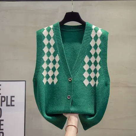 v领针织开衫马甲背心女2023秋装新款宽松马夹外穿上衣毛衣坎肩潮图片