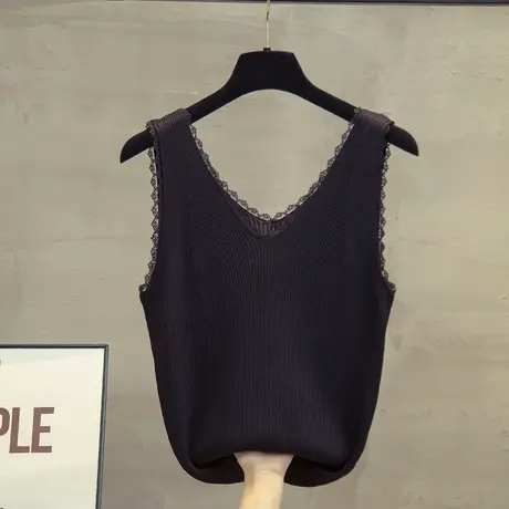 v领冰丝针织衫女蕾丝吊带背心2023春夏新款打底衫外穿薄款上衣潮图片