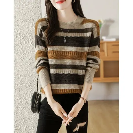设计感针织衫女士春秋季2024新款条纹毛衣套头宽松慵懒风秋冬上衣商品大图