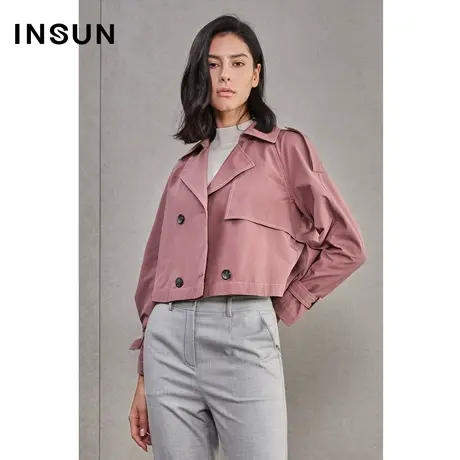 INSUN恩裳春季韩版双排扣短款风衣小个子图片