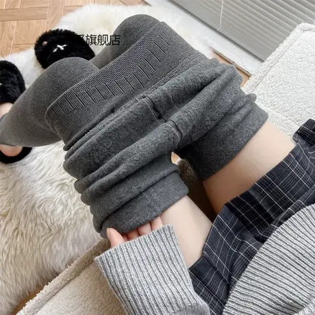 秋冬季加绒加厚灰色保暖羊绒打底裤女咖啡色踩脚袜燕麦白色连裤袜商品大图