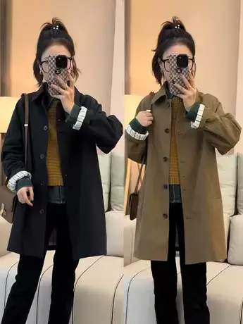 卡其色工装风衣外套女春秋中长款韩系宽松显瘦流行休闲小个子上衣图片