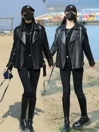 中长款皮衣外套女春秋款韩版机车BF风皮衣港风pu外套oversize夹克图片