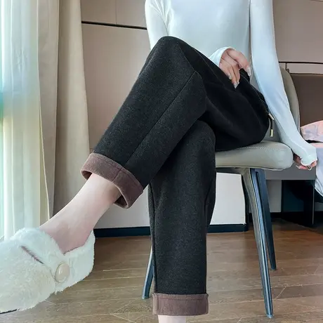 毛呢裤子女秋冬季2023年新款小脚萝卜老爹长裤宽松显瘦休闲哈伦裤商品大图