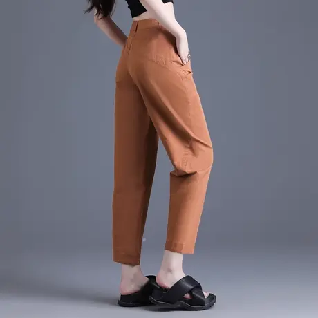 棕色亚麻女裤夏季薄款冰丝萝卜休闲西装小个子棉麻裤子女2024新款商品大图