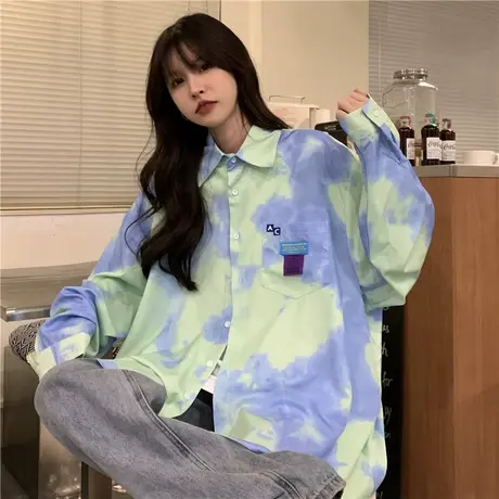 衬衫女秋季复古港味宽松韩版设计感小众法式别致长袖方领上衣外套商品大图