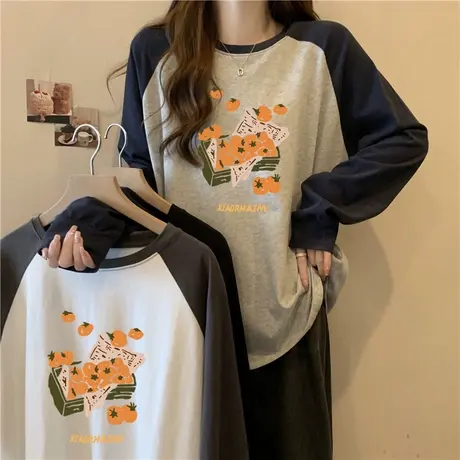 德绒打底衫女内搭外穿秋冬长袖T恤宽松加绒加厚插肩袖上衣ins潮牌商品大图