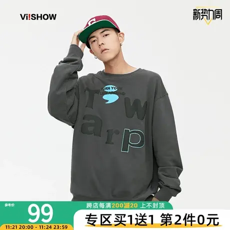 VIISHOW纯棉卫衣男士春秋潮牌ins宽松百搭港风情侣款休闲圆领上衣图片