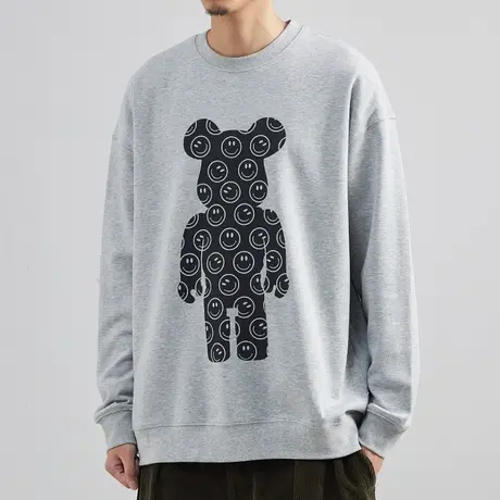 奕飏春秋季男士小熊印花卫衣韩版潮宽松圆领套头上衣美式长袖T恤商品大图