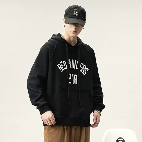 潮牌卫衣男连帽印花时尚卫衣男大码港风高档宽松秋季百搭潮流男装图片