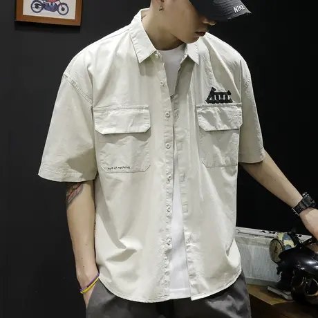 短袖衬衫男士夏季薄款高级感2024新款潮牌多口袋工装休闲外套半袖商品大图